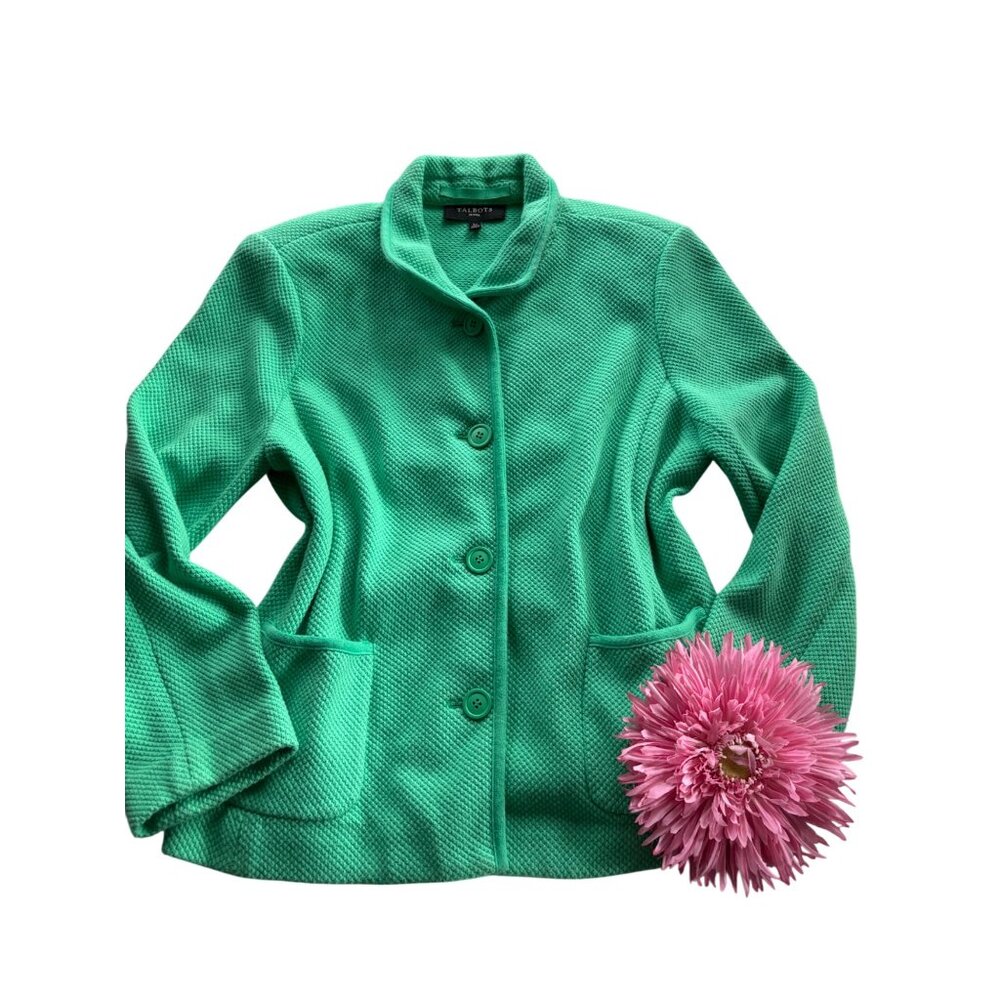 Talbots Womens Textured Green Button-Up Jacket With Pockets Size PL - Picture 12 of 14